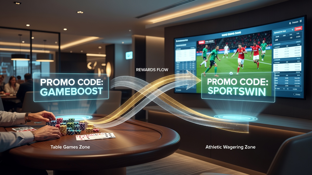 Flow of rewards from table games to sports betting via promotional codes