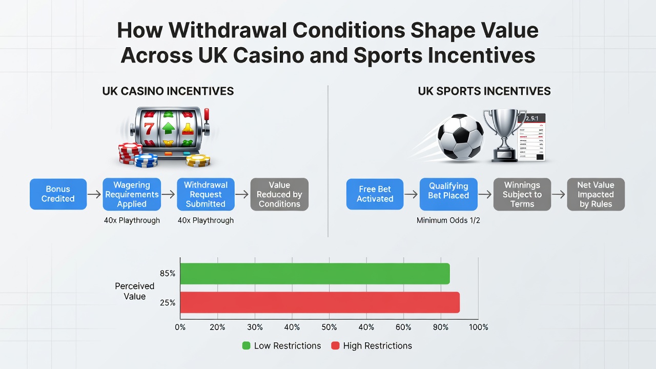 Comparison of casino slot interfaces and sports betting dashboards with visible bonus terms