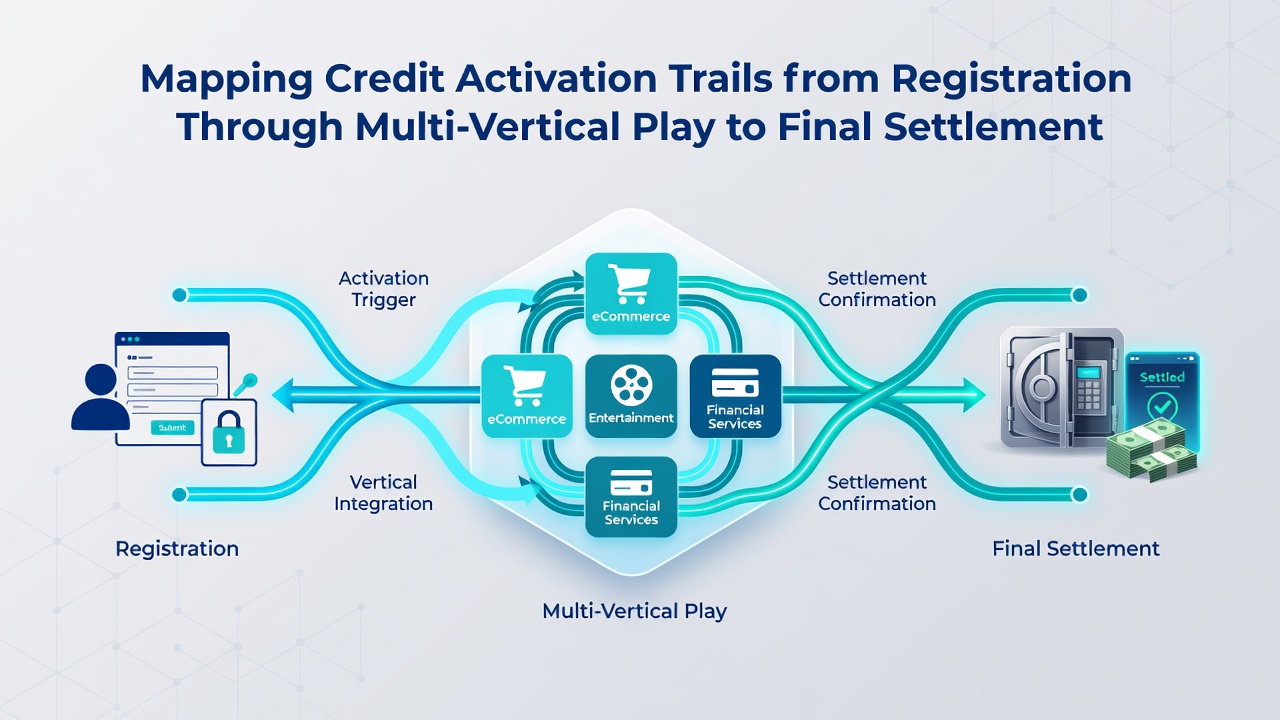 Flowchart illustrating credit tracking across slots, sports betting, and settlement stages