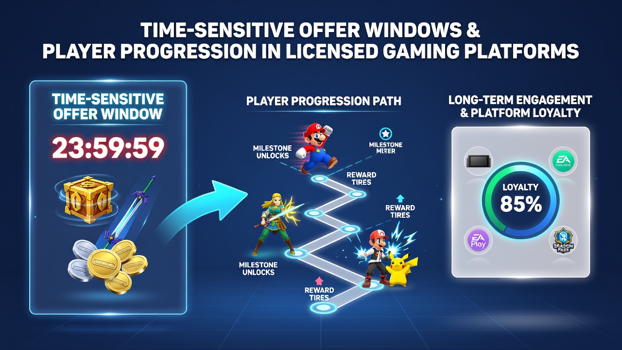Chart displaying progression metrics before and after implementation of time-sensitive offer windows in licensed platforms