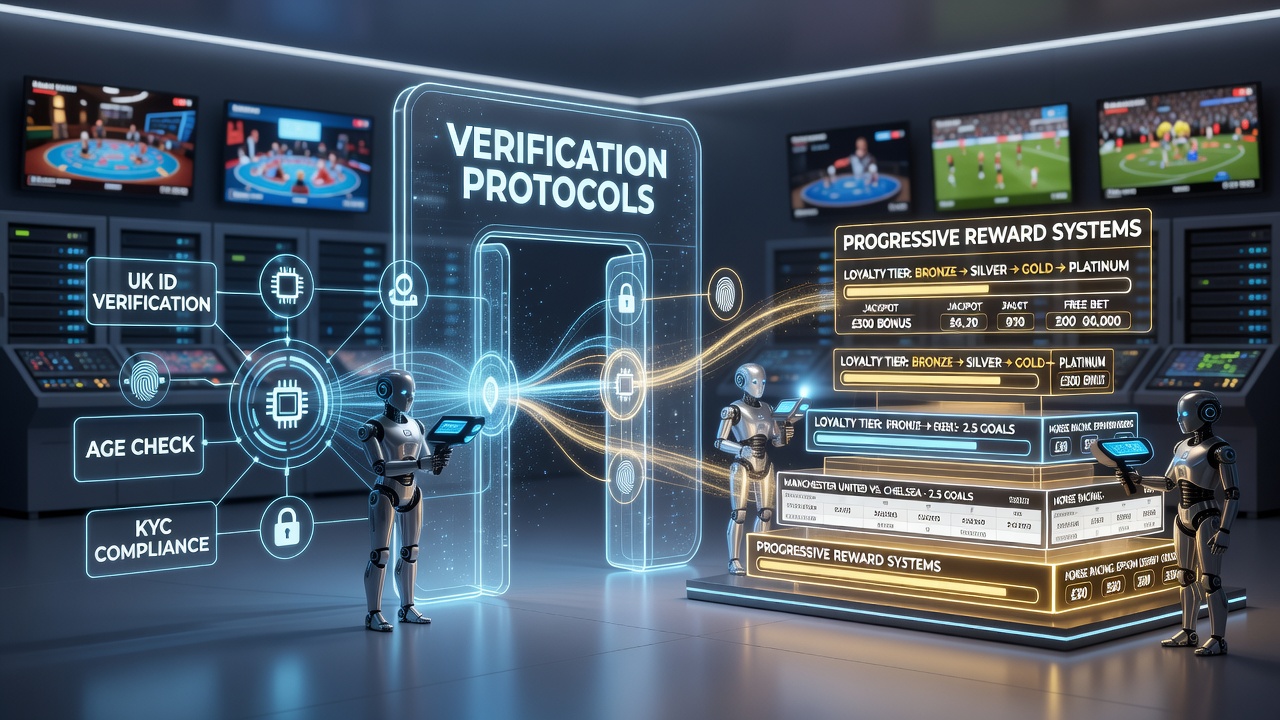 Flow diagram of verification steps leading to progressive reward tiers in casino-sports platforms